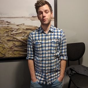 A vibrant plaid Hugo Boss button up